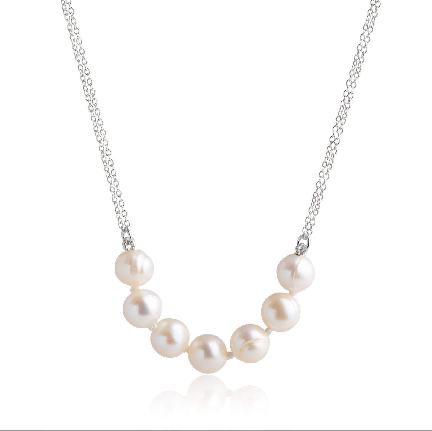 ANNE MORGAN - Half moon 7 pearl necklace with sterling silver double chain 16''