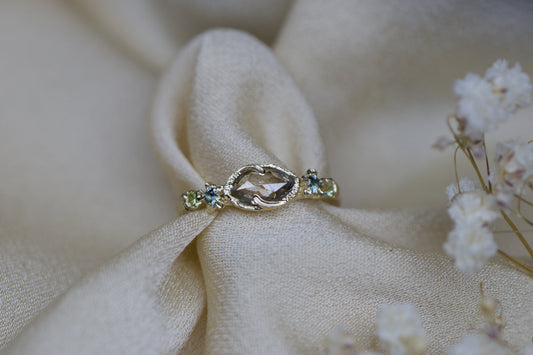 CHARLOTTE ROWENNA - Fae Meadow Ring with Salt & Pepper Brown Pear Diamond & Sapphires