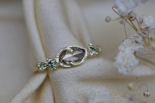 CHARLOTTE ROWENNA - Fae Meadow Ring with Salt & Pepper Brown Pear Diamond & Sapphires