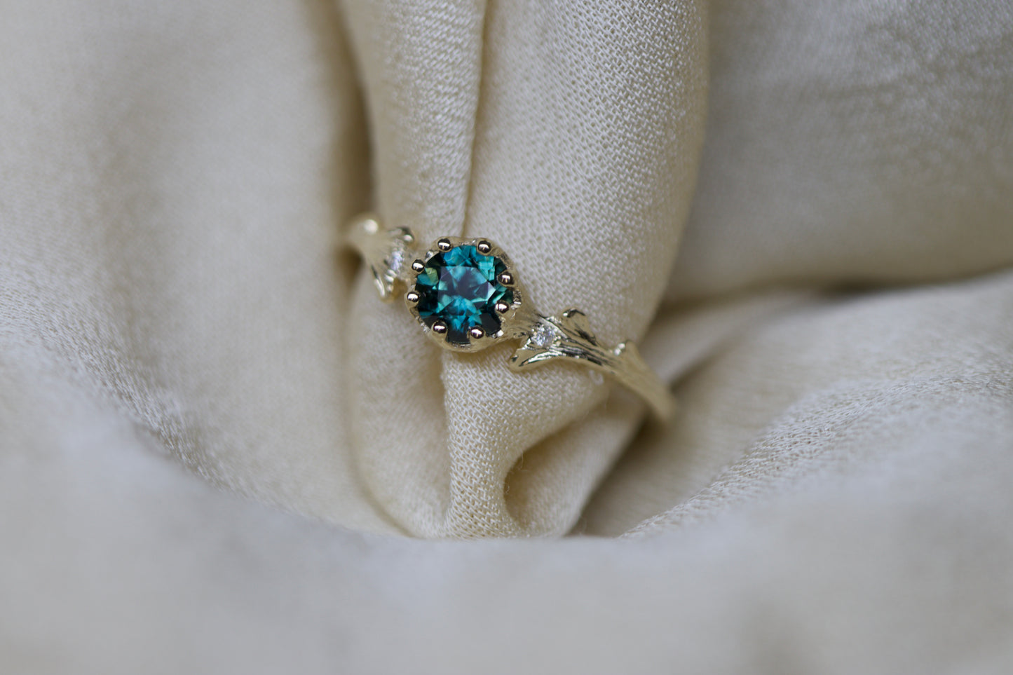 CHARLOTTE ROWENNA - Hawthorn Ring with Teal Sapphire & Brilliant Diamonds