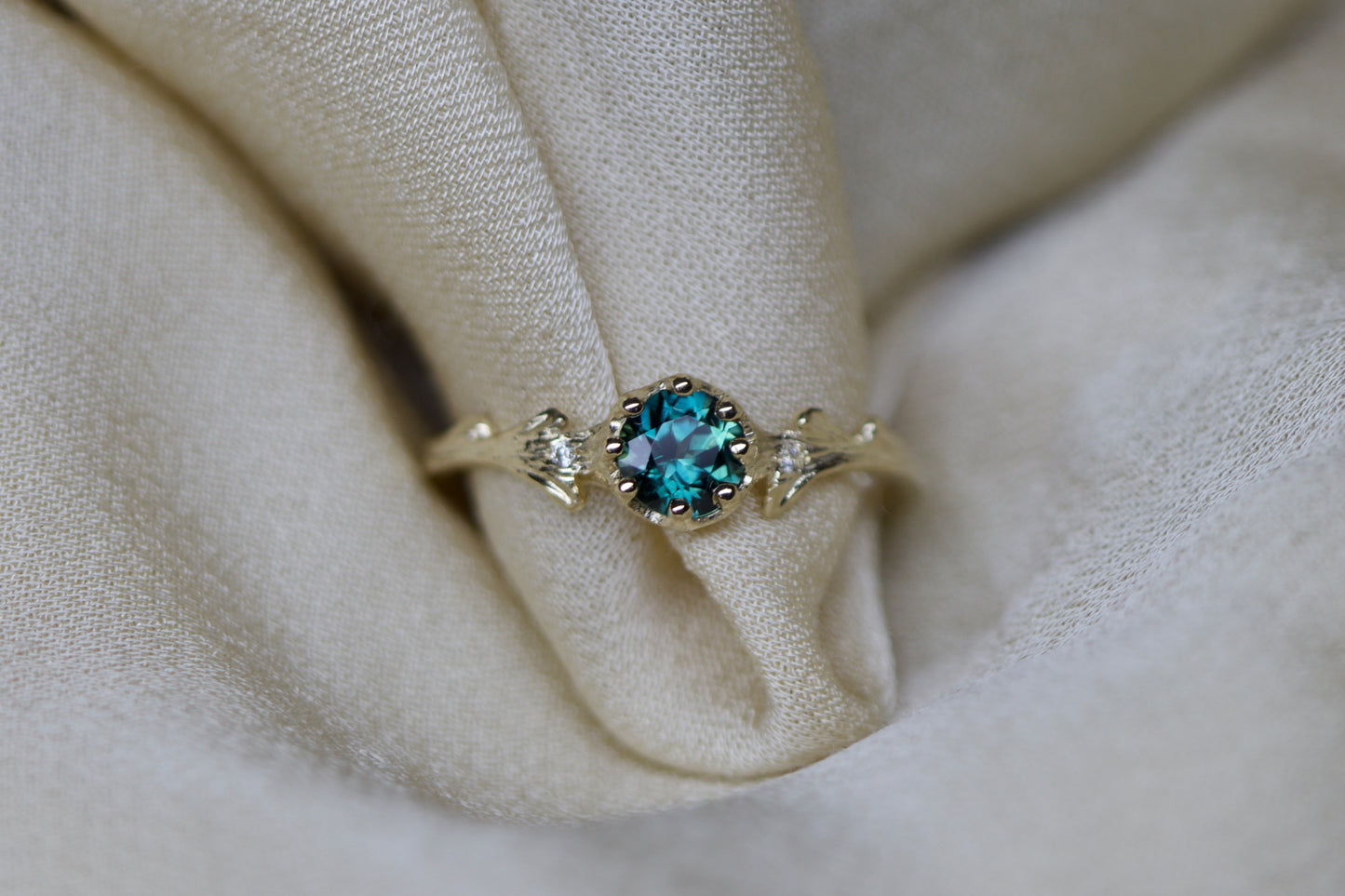 CHARLOTTE ROWENNA - Hawthorn Ring with Teal Sapphire & Brilliant Diamonds