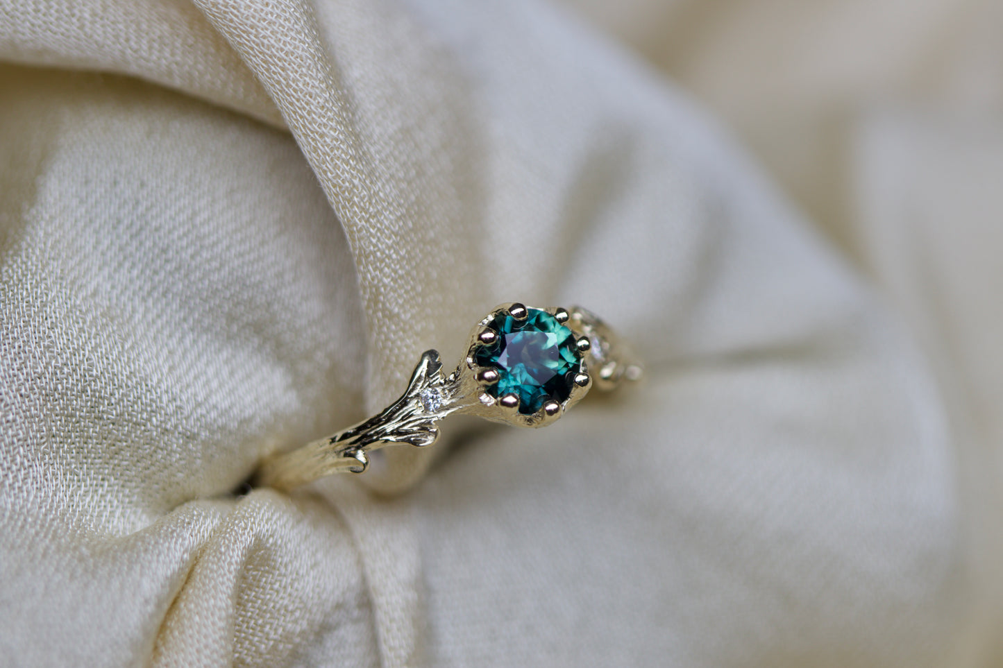 CHARLOTTE ROWENNA - Hawthorn Ring with Teal Sapphire & Brilliant Diamonds