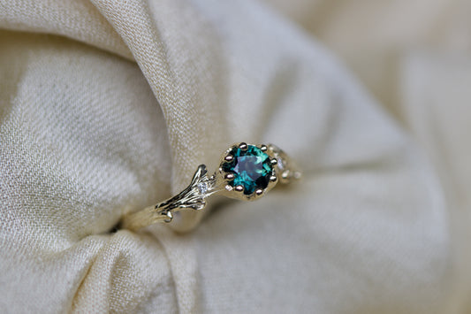 CHARLOTTE ROWENNA - Hawthorn Ring with Teal Sapphire & Brilliant Diamonds