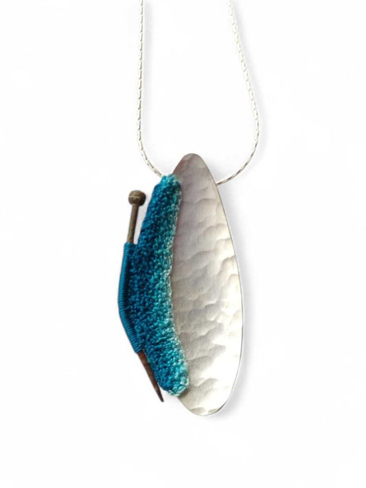 LIZ WILLIS - Mud Larked Pin - Silver & Hand Stitched Silk Thread Necklace