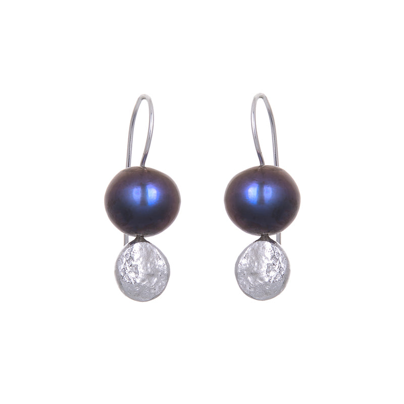 ANNE MORGAN - Moondot Pearl Drop Earrings in Silver