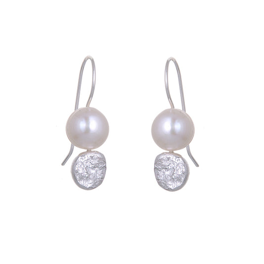 ANNE MORGAN - Moondot Pearl Drop Earrings in Silver