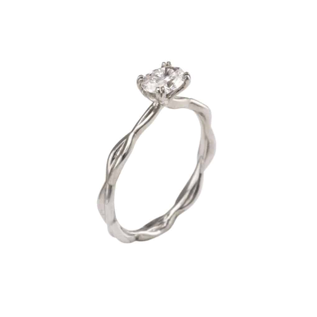 KATHARINE DANIELS Platinum and Canadian oval diamond solitaire ring featuring a GIA certified Canada mark diamond 0.50ct colour F clarity SI1 (L)