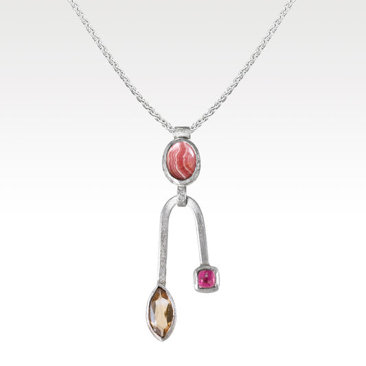 SCOTT MILLAR - Dawn Pendulum Necklace with Rhodochrosite, Citrine & Tourmaline in Silver