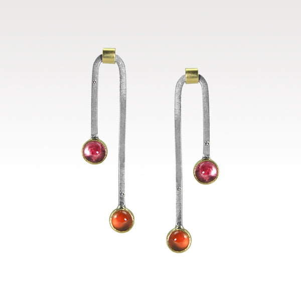 SCOTT MILLAR - Dusk Pendulum Earrings with Tourmaline, Garnet, Diamonds in Silver & 18ct Gold