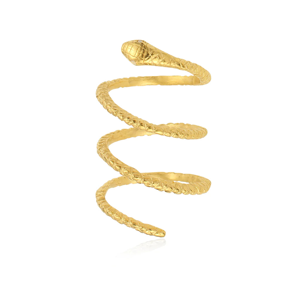 MOMOCREATURA- Spiral Snake Ring Yellow Gold Plated/Ruby