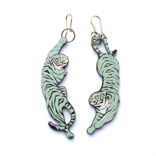ROSITA BONITA - Exotica Leaping Tiger Earrings - cool blue