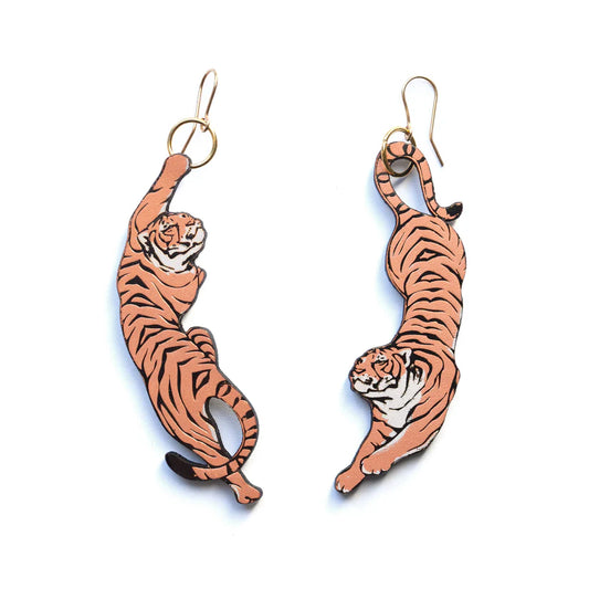 ROSITA BONITA - Exotica Leaping Tiger Earrings - papaya